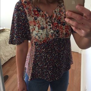 Anthropologie Floral Flutter Sleeve Blouse